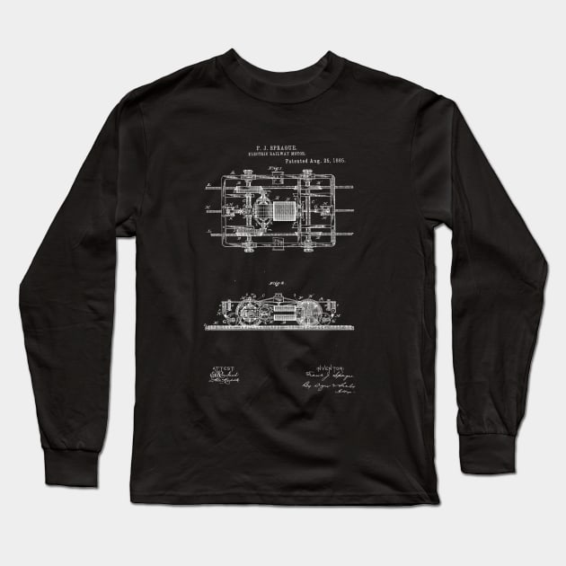 Electric Railway Motor Vintage Patent Hand Drawing Long Sleeve T-Shirt by TheYoungDesigns